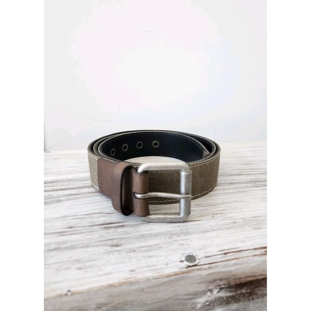 Lucky Brand Men's canvas belt Olive and Brown‎ Leather Size 42